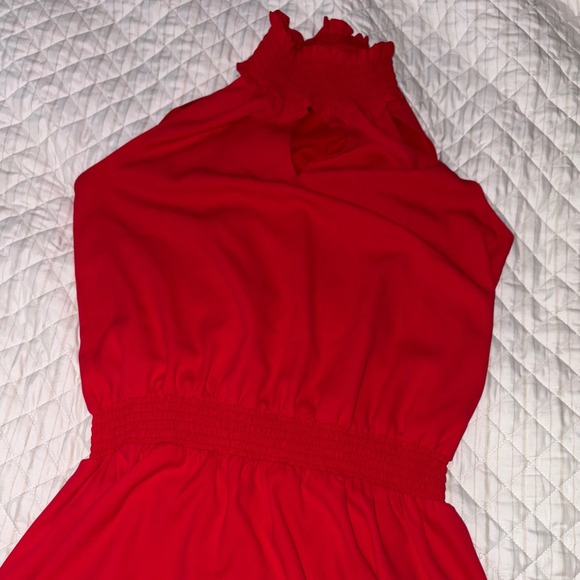 Amanda Uprichard Red Sleeveless Mini Dress Women's M Smocked Waist Keyhole Neck - Picture 1 of 6